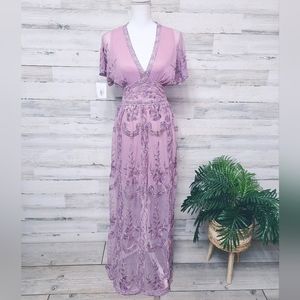 Altard State Mariska Muave Metallic Embroidered Maxi Dress